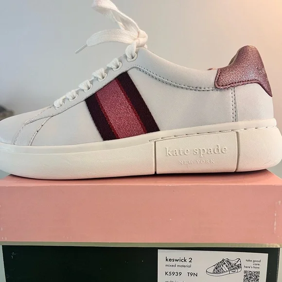 kate spade White Sneakers with Burgundy Stripe Detail - Picture 8 of 9